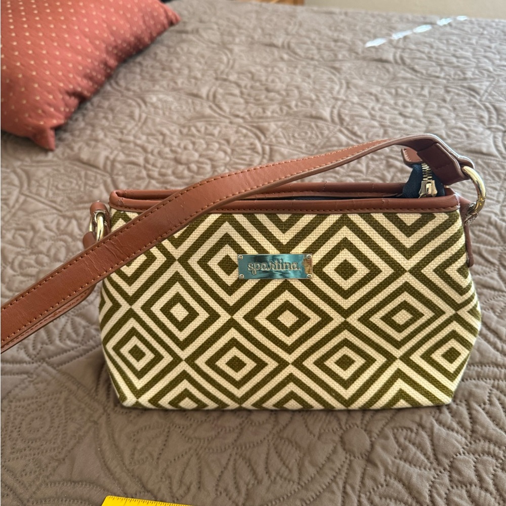 Spartina 449 Green and Brown Shoulder Bag with Geometric Design
